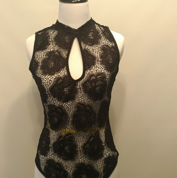 none Other - NEW Sexy Black Rose Lace Bodysuit